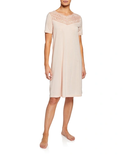 Hanro Malene Lace-yoke Nightgown In Navy
