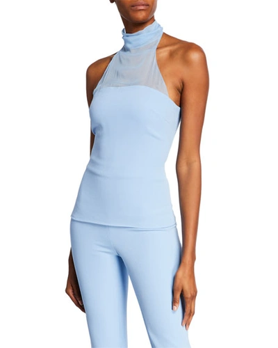 Cushnie Sleeveless Fitted Chiffon-halter Top In Blue