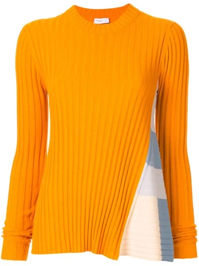 Rosetta Getty Godet-panel Ribbed Sweater In Tangerine