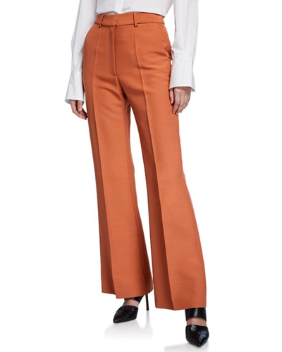 Partow Emilio High-rise Wool Crepe Straight-leg Pants In Brown