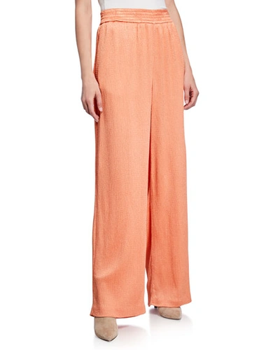 Sally Lapointe Hammered Satin Smocked Wide-leg Track Pants In Light Orange