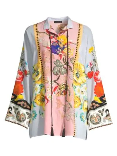 Etro Placed Rose Floral Tie-neck Tunic In Multi