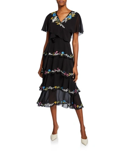 Etro Silk Wrapped Flutter Sleeve Dress In Black