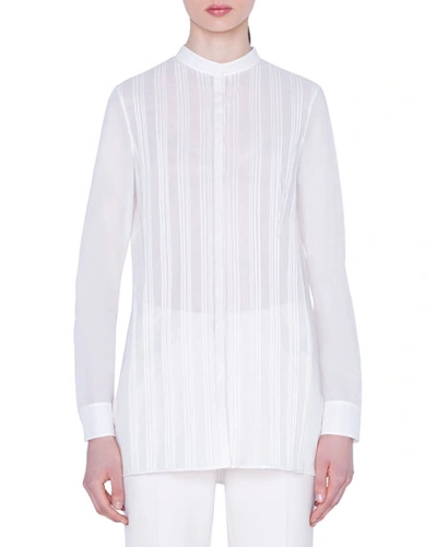 Akris Pleated-front Voile Blouse In White