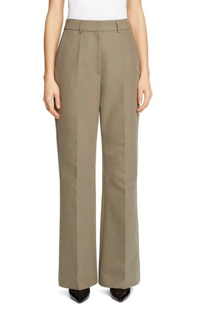 Partow Emilio High-rise Brushed Cotton Straight-leg Pants In Sage