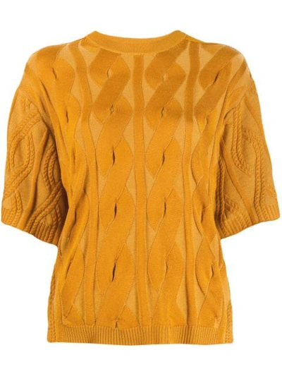 Chloé Short-sleeve Cable-knit Wool-silk Sweater In 775 Golden Yellow