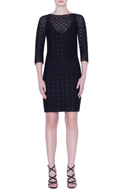 Akris Plaid-embroidered 1/2-sleeve Dress In Black