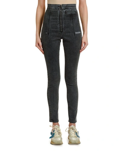 Off-white Ring-zip High-rise Skinny Jeans In Dark Gray