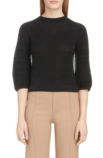 Chloé 3/4-sleeve Lingerie Knit Ruffled Sweater In Black