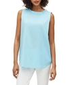 Lafayette 148 Yvette Sleeveless Italian Stretch Cotton Blouse In Lagoon