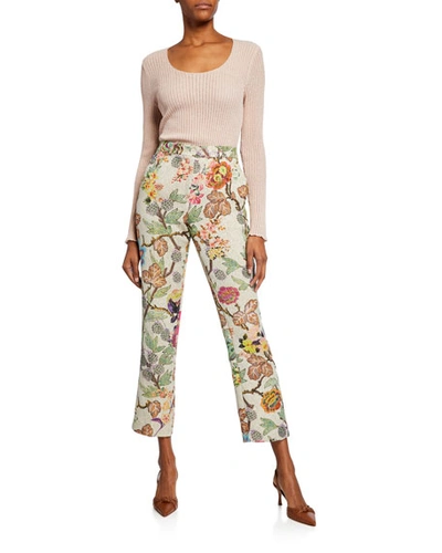 Etro Floral Print Cloque Cropped Trousers In White