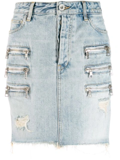 Ben Taverniti Unravel Project Bleached Denim Zip-front Skirt In Blue