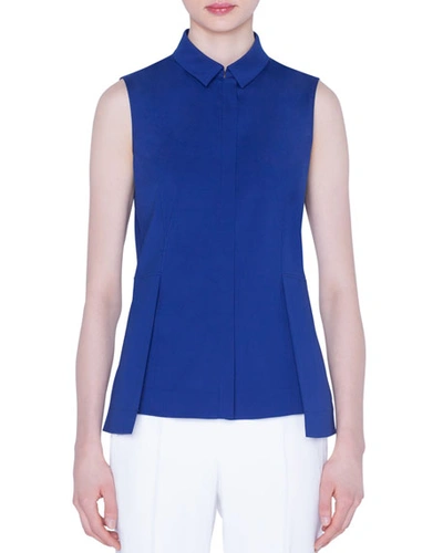 Akris Sleeveless Zip-front Peplum Shirt In Bright Blue