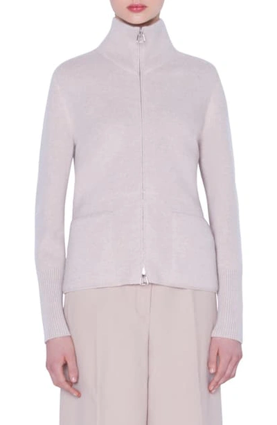 Akris Cashmere Zip-front Cardigan In Birch