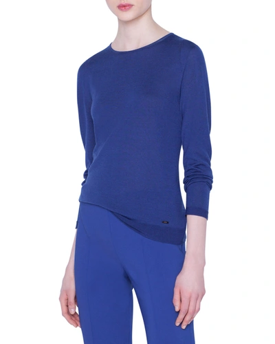 Akris Seamless Fine-gauge Cashmere-silk Sweater In Bright Blue