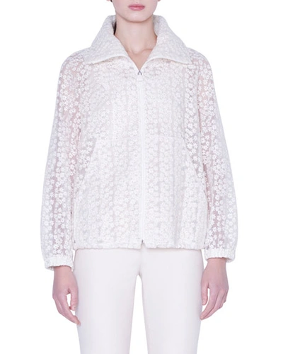 Akris Clelia Daisy Embroidered Organza Jacket In Off White