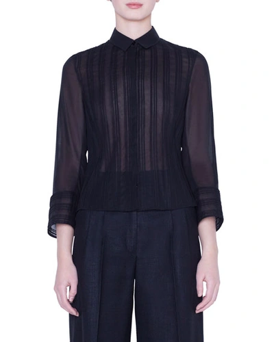 Akris Pleated-front Cotton Voile Blouse In Black