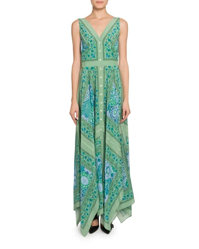 Altuzarra Floral Print Button-front Dress In Green