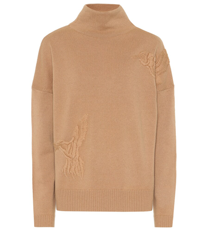 Altuzarra Wool-cashmere Bird-embroidered Turtleneck Sweater In Beige