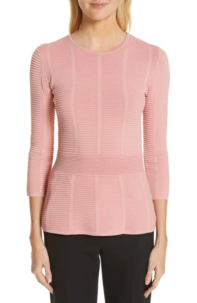 Emporio Armani Mayfair 3/4-sleeve Ottoman Ribbed Sweater In Rose