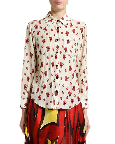 Marni Peace-print Silk Button-front Blouse In Ivory