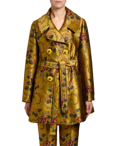Dolce & Gabbana Flower Jacquard Double-breasted Coat In Yellow Pattern