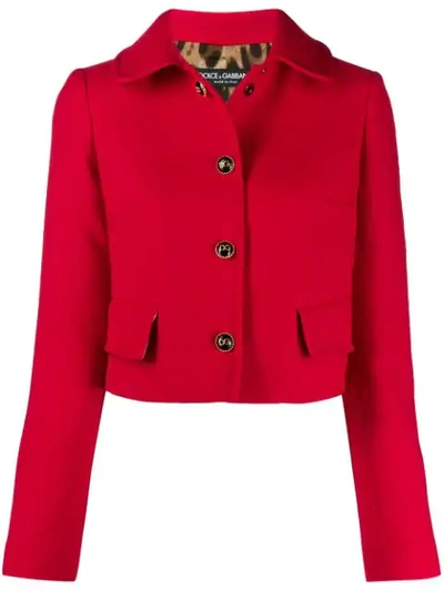 Dolce & Gabbana Cropped Peter Pan-collar Wool-crepe Jacket In Red