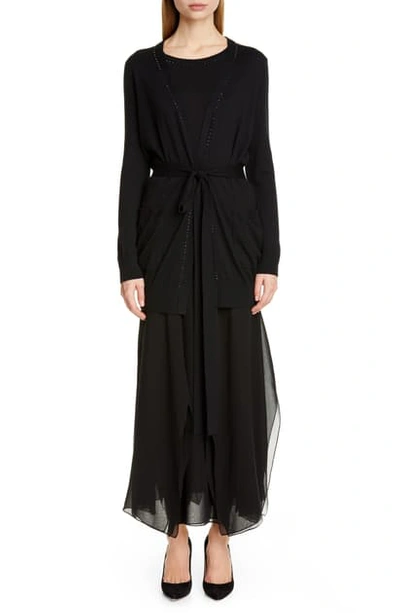 Max Mara Godet-pleated Georgette Midi Skirt In Black