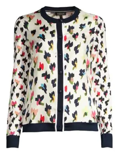 Escada Golden-button Front Abstract Floral-print Cardigan In Multi