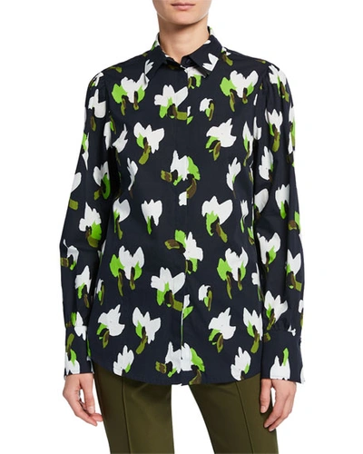 Escada Floral-print Button-front Shirt In Blue Pattern