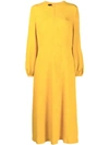 Escada Blouson-sleeve Jacquard Fit-&-flare Midi Dress In Dark Yellow