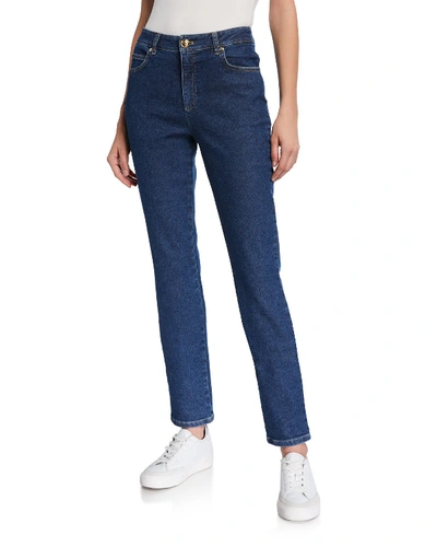 Escada J659 Crest-embroidered Straight-leg Jeans In Medium Blue