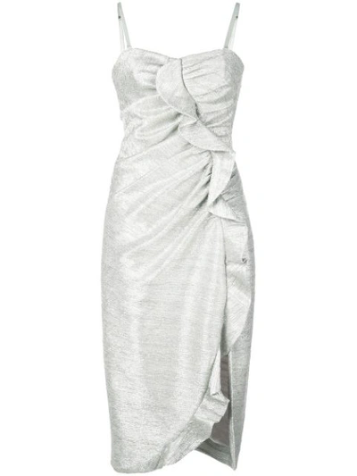 Jonathan Simkhai Plisse Metallic Bustier Ruffle Dress In Cool Silver