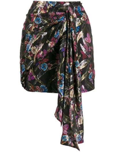 Pinko Floral Metallic Side-tie Skirt In Black