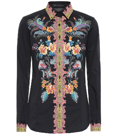 Etro Floral Fern Engineer Cotton Shirt In Black