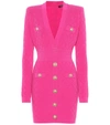 Balmain Button-trim Long-sleeve Fitted Mini Dress In Pink