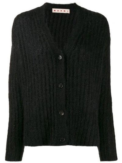 Marni Shimmer Ribbed-knit Cardigan In Black