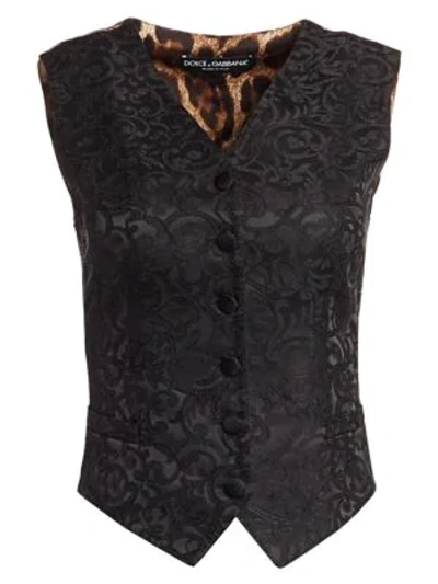 Dolce & Gabbana Stretch-jacquard V-neck Button-front Waistcoat In Black