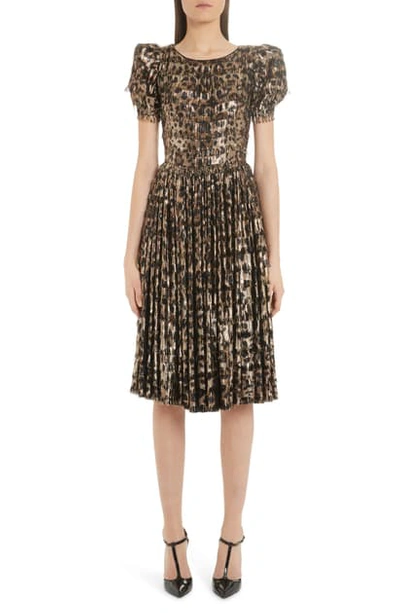 Dolce & Gabbana Leopard Print Fil-coupe Puff-sleeve Dress
