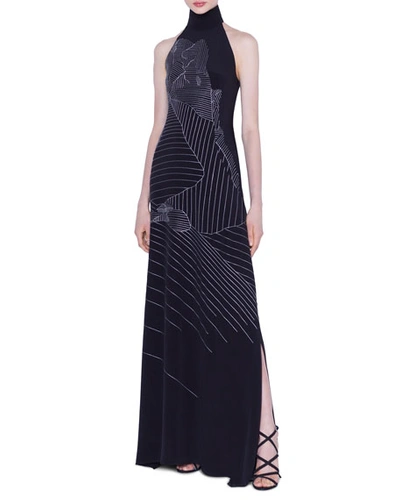 Akris Mountain Embroidered Silk-crepe Gown In Black