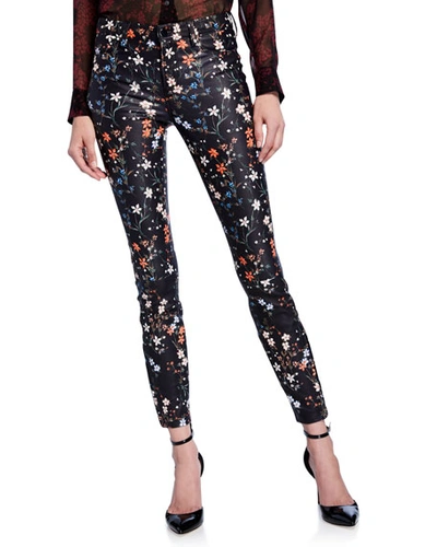 Nour Hammour Floral-print Leather Skinny Jeans In Black Pattern