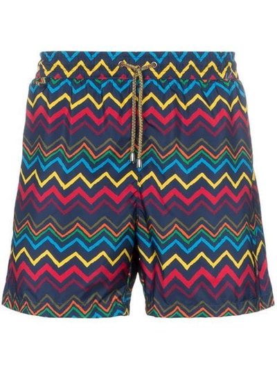 Missoni Zigzag Print Drawstring Swimming Trunks In Blue