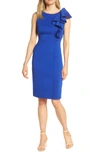 Eliza J Asymmetric Draped Ruffle Sheath Dress In Cobalt