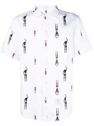 Thom Browne Swimmer-print Short-sleeved Cotton Shirt In White