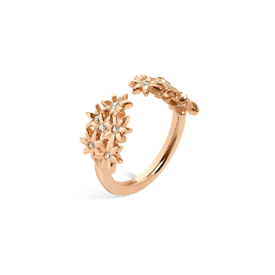 Aurate Flower Ring Open With White Diamonds In Gold/ Pink
