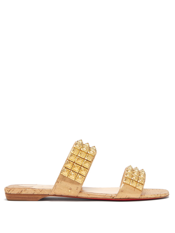 gold flat slide sandals