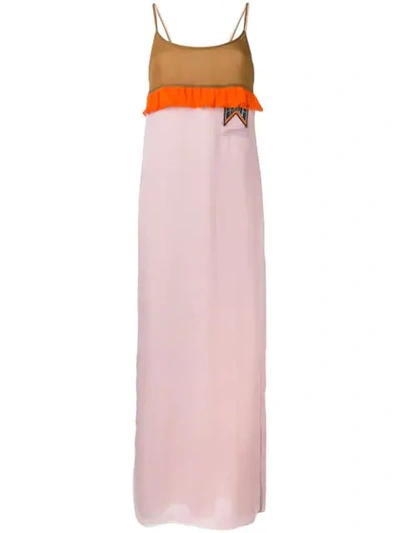 Prada Ruffle Trim Maxi Dress In Pink