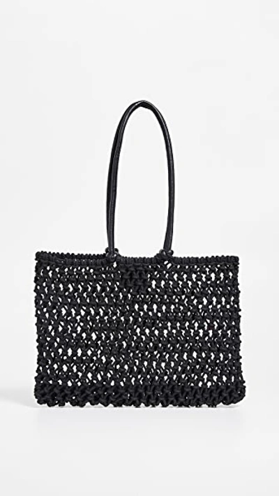 Clare V Sandy Woven Market Tote In Black