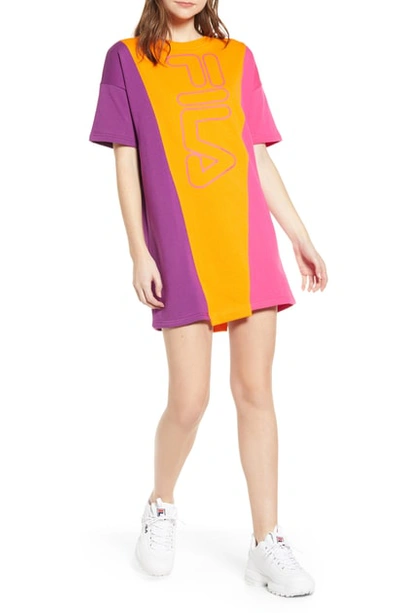Fila Prima Colorblock T-shirt Dress In Sun Orange/ Grape Juice
