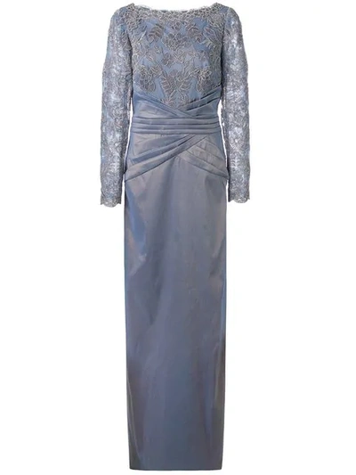 Tadashi Shoji Embroidered Mesh & Taffeta Gown In Grey